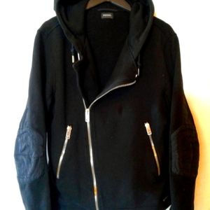 DIESEL Mens sz XL Motorcycle Rider Zipper Black Biker hoodie Jacket fits small